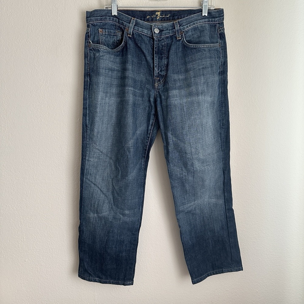 7 For All Mankind Relaxed Jeans Mens 34x27 Blue Medium Wash Button Fly Altered